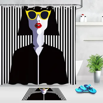 LB Fashion Girl Wearing Sunglasses Black And White Stripes Shower Curtains Set Bathroom Waterproof Fabric For Art Bathtub Decor
LB Fashion Girl Wearing Sunglasses Black And White Stripes Shower Curtains Set Bathroom Waterproof Fabric For Art Bathtub Decor