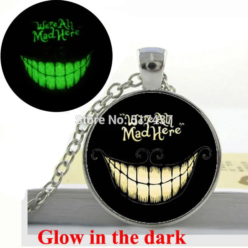 Glow in the Dark Necklace We're all Mad Here Necklace Glass Pendant Alice in Wonderland necklace Glowing jewelr
Glow in the Dark Necklace We're all Mad Here Necklace Glass Pendant Alice in Wonderland necklace Glowing jewelr