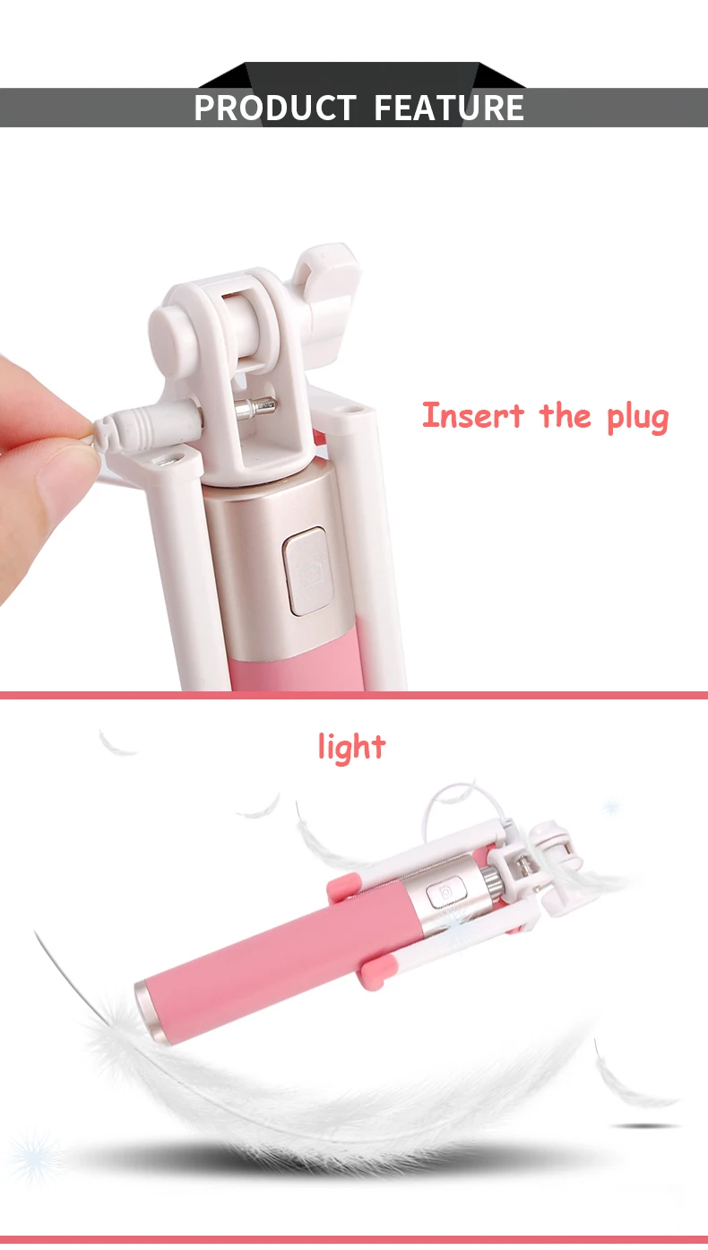 HOTR Mirror Selfie Stick Monopod Premium Quality Wired Selfie Stick Extendable for iPhone 6 Plus 5 5s 4s For Samsung S8 plus s7