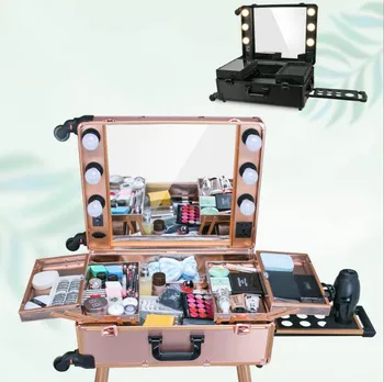Silver LED Yellow Professional makeup station Box Trolley Aluminum makeup case with lights and mirror, rolling cosmetic case
Silver LED Yellow Professional makeup station Box Trolley Aluminum makeup case with lights and mirror, rolling cosmetic case
