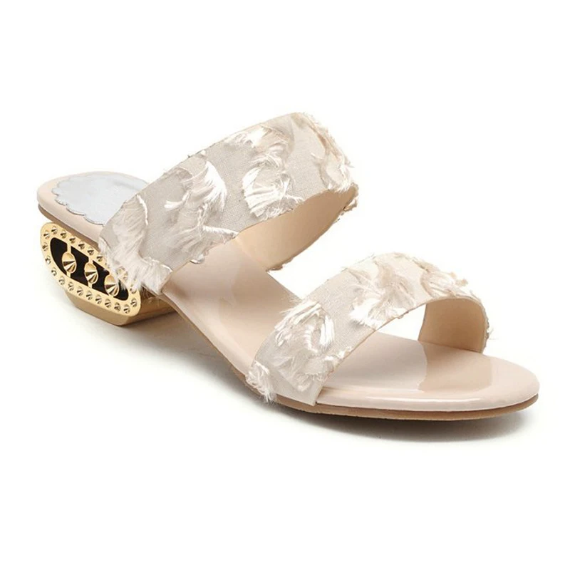 SAILING LU New Summer Novelty Med Heel Slides Women Platform Slippers Slip On Solid Sandals Fabric Lady Daily Mules XWZ5562 | Обувь