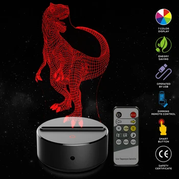 Raptor Dinosaur 3D Illusion Lamp 7 Color Change Touch Switch LED Night Light Acrylic Desk lamp Atmosphere Lamp Novelty Lighting
Raptor Dinosaur 3D Illusion Lamp 7 Color Change Touch Switch LED Night Light Acrylic Desk lamp Atmosphere Lamp Novelty Lighting
