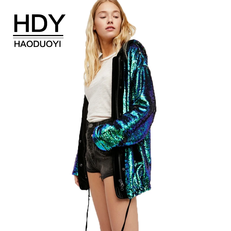 HDY Haoduoyi Solid Green Sequins Lace Up Women Fashion Jacket Zipper Hooded Long Sleeve Female Casual Coats Fahsion Outwears
HDY Haoduoyi Solid Green Sequins Lace Up Women Fashion Jacket Zipper Hooded Long Sleeve Female Casual Coats Fahsion Outwears
