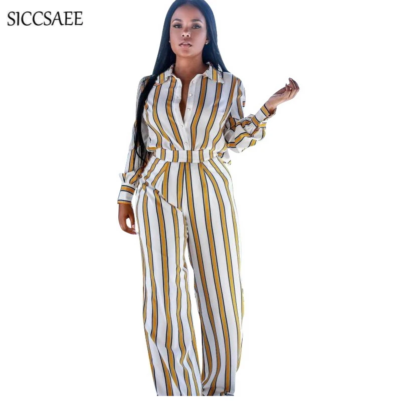 Wide Leg Pants Suits Vertical Striped Print Two Piece Set Shirt Palazzo Loose Fringe Outfits Fall 2018 Camisetas Femininas Sexy
Wide Leg Pants Suits Vertical Striped Print Two Piece Set Shirt Palazzo Loose Fringe Outfits Fall 2018 Camisetas Femininas Sexy
