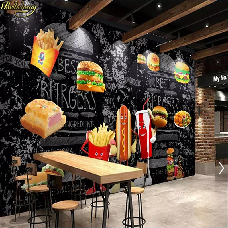 

beibehang Custom wallpaper black background bread burger western restaurant tooling wall papers home decor papel de parede