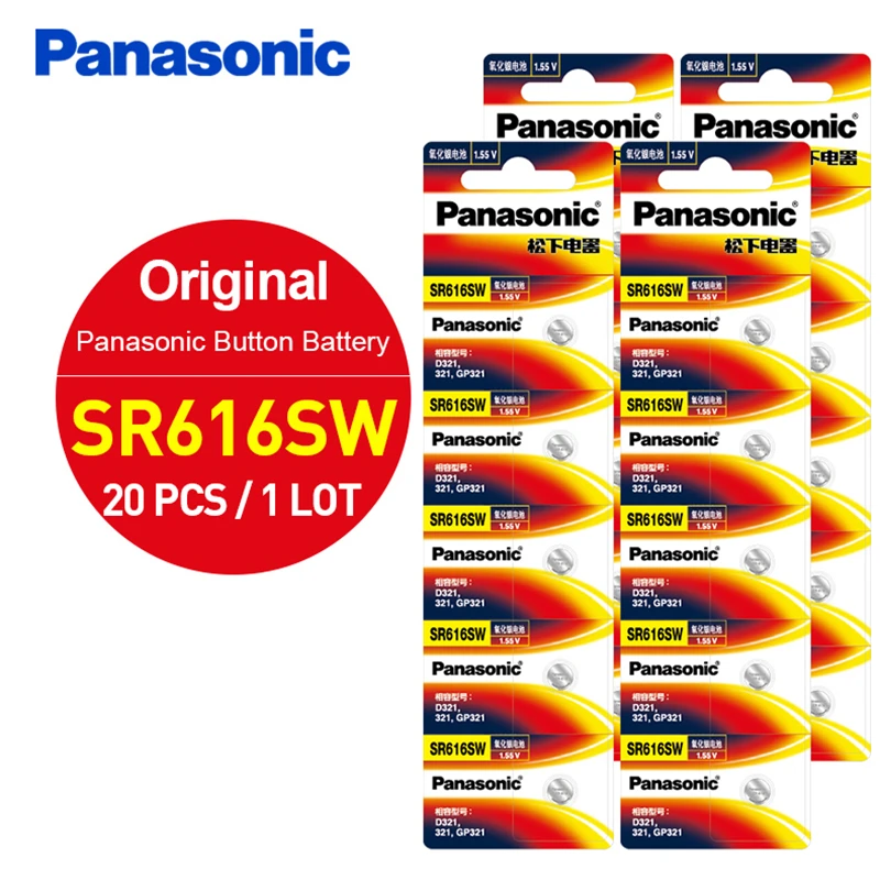 Фото Original Panasonic 20pcs/lot SR616SW Silver Oxide Button Cell Batteries D321 321 GP321 6.8MM*1.6MM 1.55V Coin Battery for Watch |