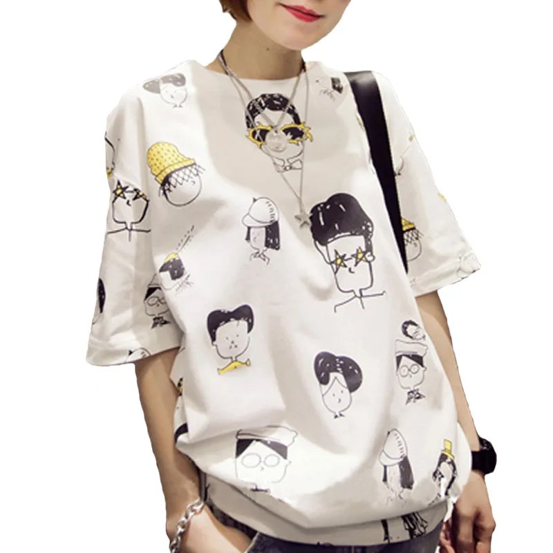 Фото Женская свободная футболка с круглым вырезом и коротким рукавом Повседневная