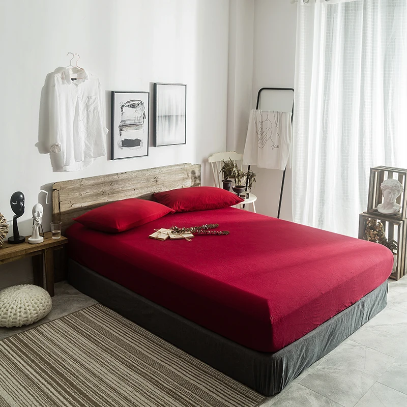 Bed Sheet With Pillowcase Wine Red Solid Color Bed Linen Queen Size Mattress Covers Fitted Sheet Sets With Elastic For King Size
Bed Sheet With Pillowcase Wine Red Solid Color Bed Linen Queen Size Mattress Covers Fitted Sheet Sets With Elastic For King Size