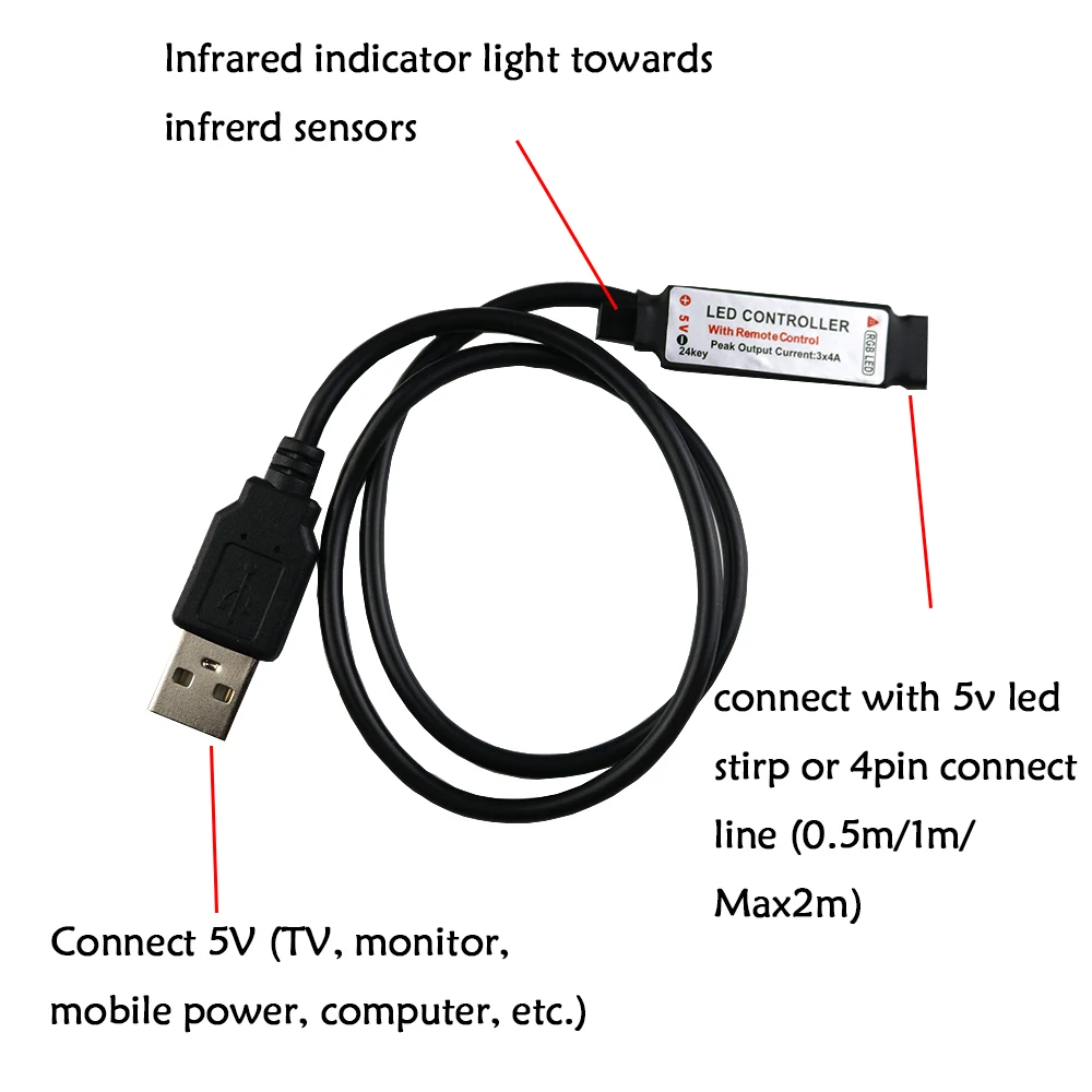 USB 5 в постоянного тока RGB светодиодный контроллер мини 24 клавиши 12 а RF