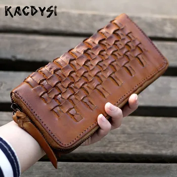 First Layer Genuine Leather Handmade Plaiting Men Wallet Famous Luxury Large Unisex Clutch Bag Youth Lady Purse Credit Card Case 
First Layer Genuine Leather Handmade Plaiting Men Wallet Famous Luxury Large Unisex Clutch Bag Youth Lady Purse Credit Card Case