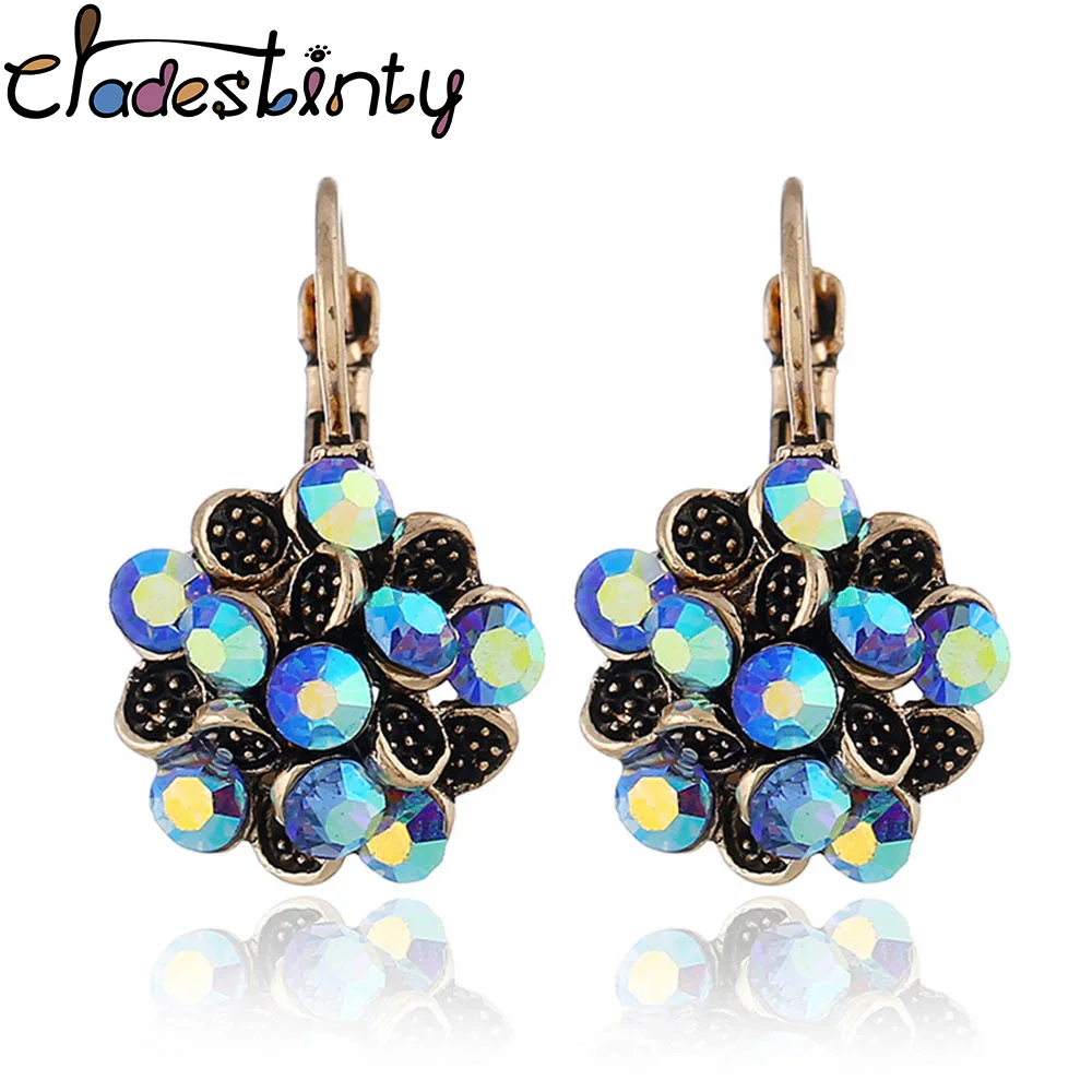 

Chadestinty Women Antique Earring Crystal Flower Clip Earrings Vintage Jewelry Ear Cuff Earings Black White Earing pendientes