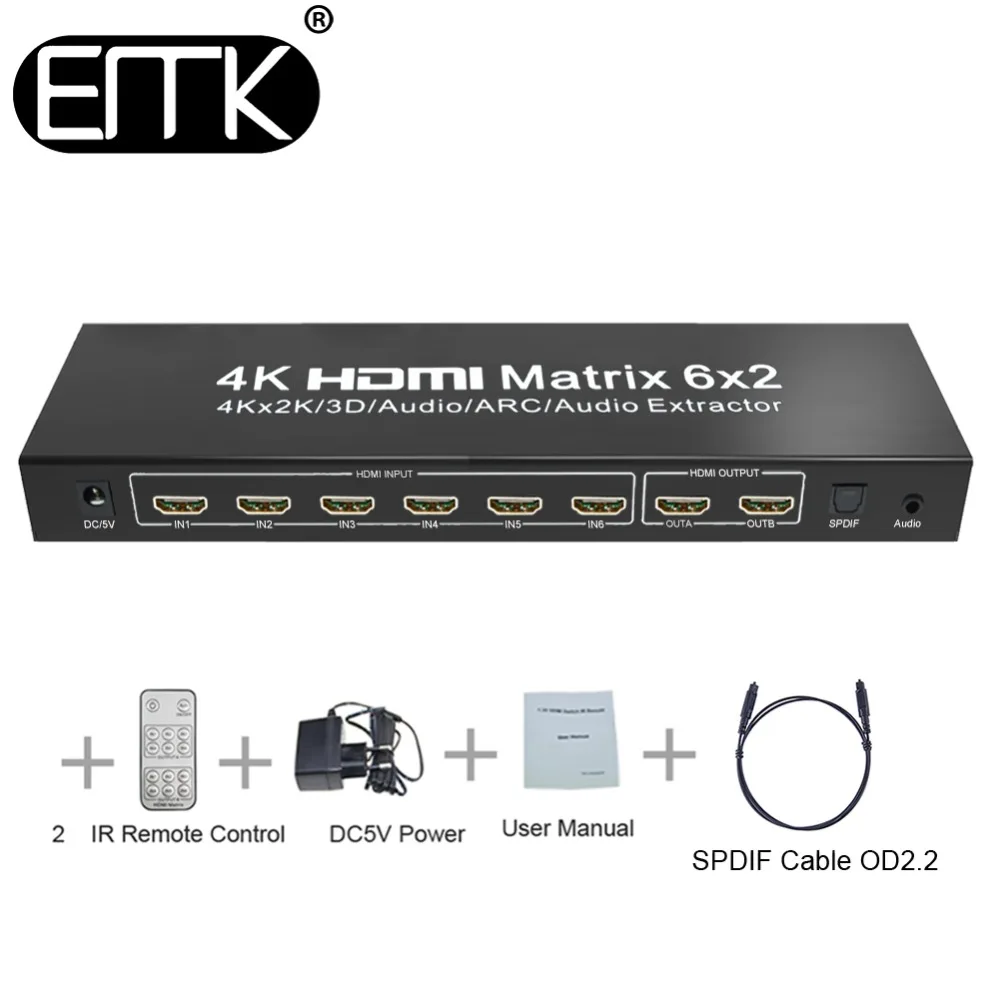 EMK 6x2 HDMI TV Matrix 6 input 2 output Switcher Splitter 1.3b 1.4V Support 3840x2160 30Hz 3D 4K x2K Audio IR Remote Control
EMK 6x2 HDMI TV Matrix 6 input 2 output Switcher Splitter 1.3b 1.4V Support 3840x2160 30Hz 3D 4K x2K Audio IR Remote Control
