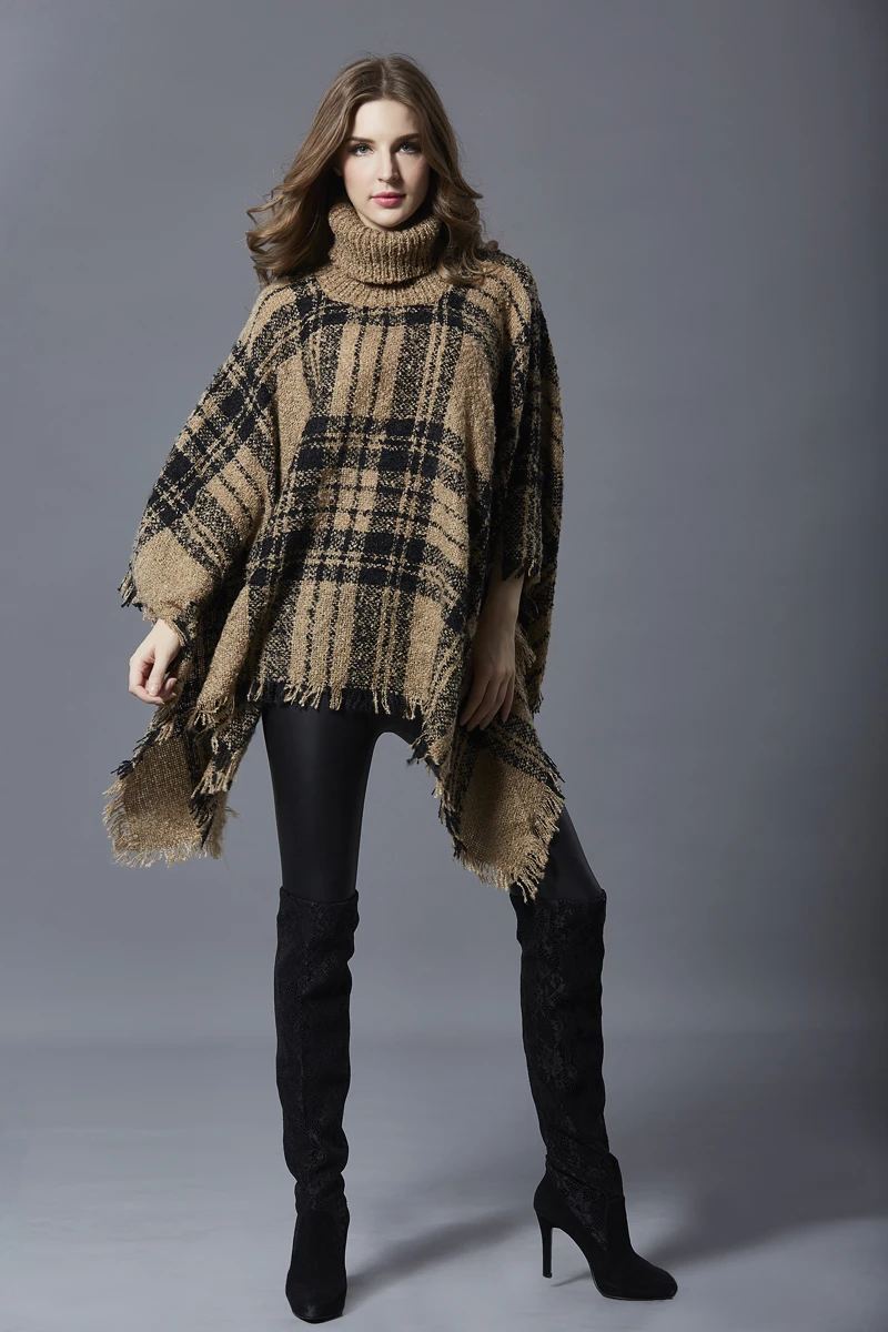P Ammy Turtlennck Batwing sleeve Hippie Fringe Tassel Woven Poncho Fall Winter Checkered knitted sweater Cloak
P Ammy Turtlennck Batwing sleeve Hippie Fringe Tassel Woven Poncho Fall Winter Checkered knitted sweater Cloak