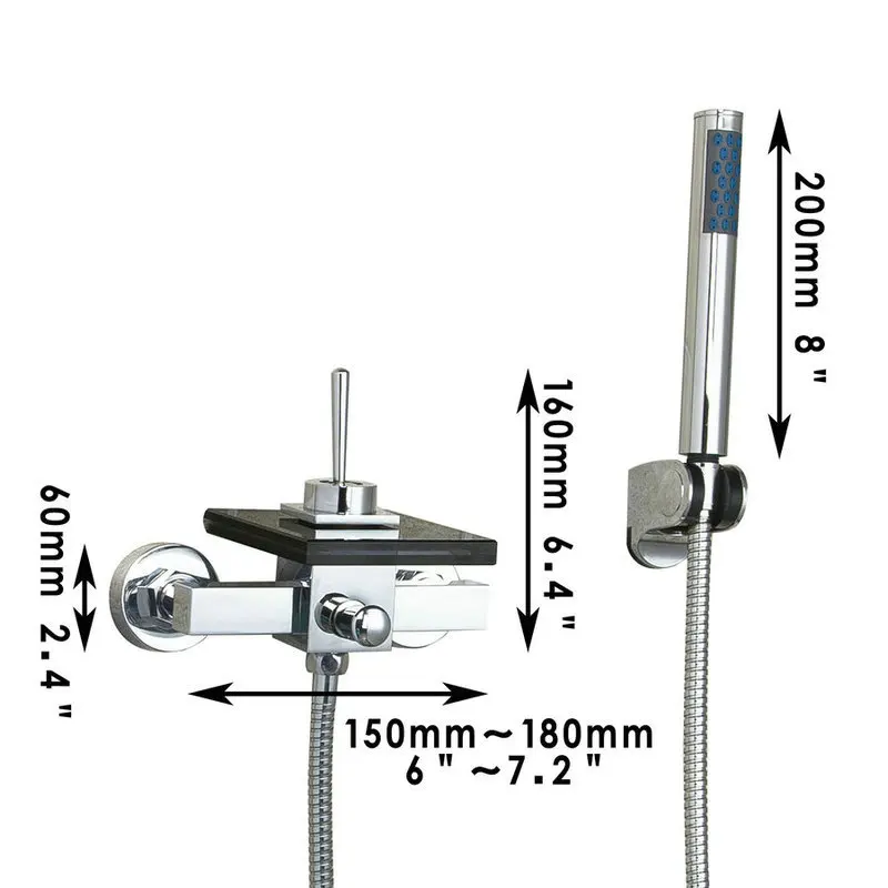 Solid Brass and Glass Waterfall Spout Mixer Tap with Handheld Shower