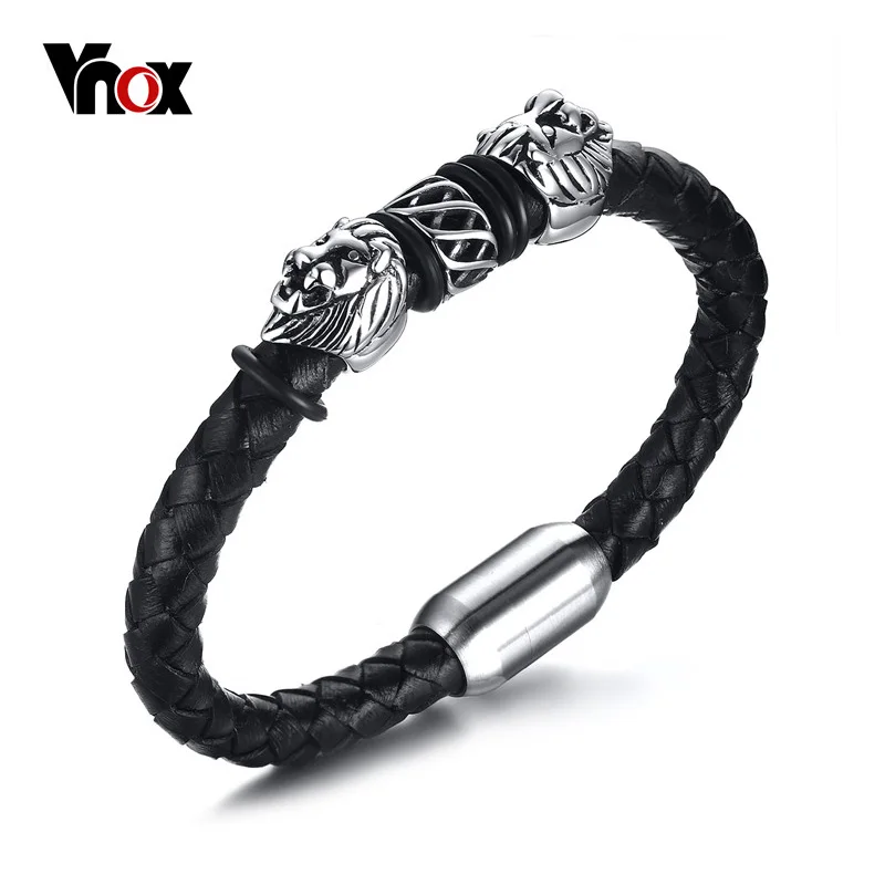 Vnox Cool Mens Lion Head Design Charm Bracelets & Bangles Jewelry Black Braided Genuine Leather Bracelet for Men Male
Vnox Cool Mens Lion Head Design Charm Bracelets & Bangles Jewelry Black Braided Genuine Leather Bracelet for Men Male