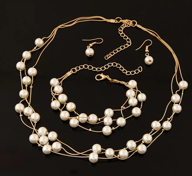 OL Style Imitation Pearl Jewelry Sets 3pcWomen Multi-layer Necklace Bracelet Earrings Engagement Jewelery Bridal Wedding Jewelry
OL Style Imitation Pearl Jewelry Sets 3pcWomen Multi-layer Necklace Bracelet Earrings Engagement Jewelery Bridal Wedding Jewelry
