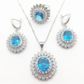 A Nice Flower Sky blue Zircon White Crystal 925 Sterling Silver 3PCS Jewelry Set Earring Pendant Necklace Ring For Women
A Nice Flower Sky blue Zircon White Crystal 925 Sterling Silver 3PCS Jewelry Set Earring Pendant Necklace Ring For Women