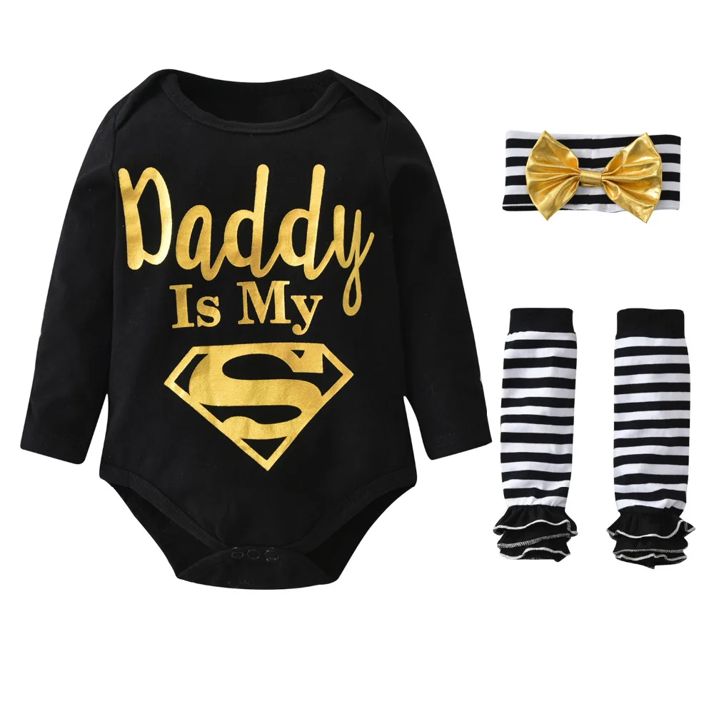 Infant Clothing Baby Girl Clothes 3Pcs Set Long Sleeve Dad is My Superman Romper Striped Legging Warmer Headwear Toddler Outfits
Infant Clothing Baby Girl Clothes 3Pcs Set Long Sleeve Dad is My Superman Romper Striped Legging Warmer Headwear Toddler Outfits