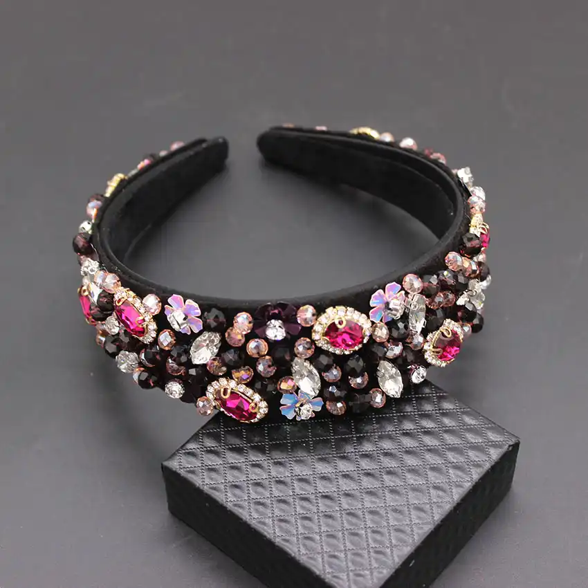 baroque sequins bead crown tiara hair bands crystal headband