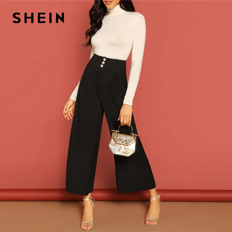 SHEIN Button Fly High Waist Wide Leg Pants Women Elegant OL Work 2019 Spring Loose Solid Minimalist Workwear Trousers
SHEIN Button Fly High Waist Wide Leg Pants Women Elegant OL Work 2019 Spring Loose Solid Minimalist Workwear Trousers