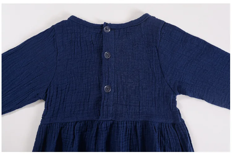 Mother nest Lone Sleeves Baby Girl Lace Dress Dark Blue Linen Cute Newborn Clothes Dresses Children Simple Cotton 1st Birthday (6)