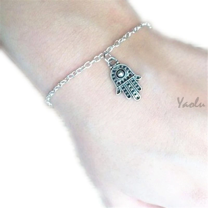 

12pcs/Lot Silver Hamsa Bracelet Anklet Charm Jewellery Grunge Hippie Anklet Bohemian