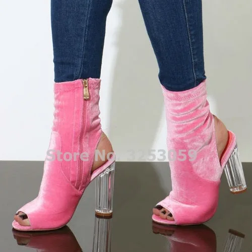 ALMUDENA Elegant Pink Velvet Transparent Chunky Heel Short Boots Open Toe Lucite Clear Heels Gladiator Sandal Booties Dropship
ALMUDENA Elegant Pink Velvet Transparent Chunky Heel Short Boots Open Toe Lucite Clear Heels Gladiator Sandal Booties Dropship