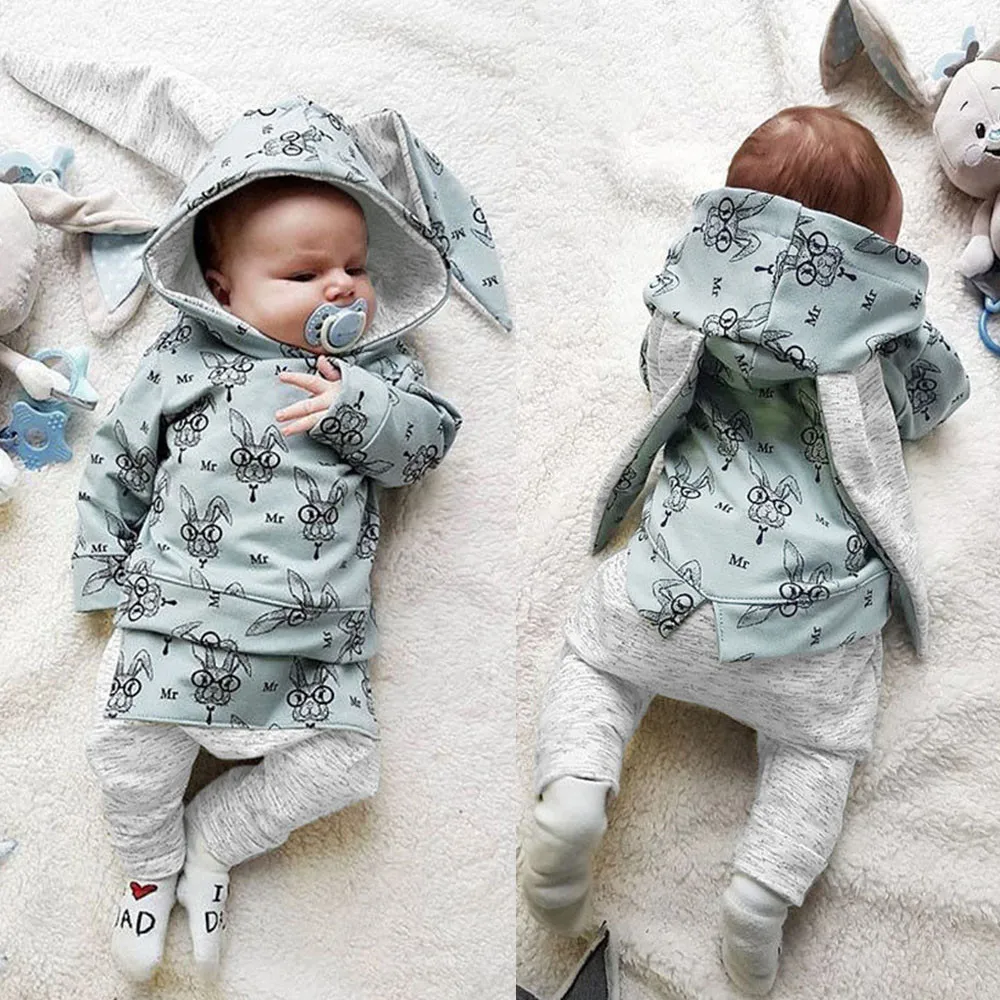 Baby Boy Clothes Infant Baby Boys Girls Long Sleeve Rabbit Print Hooded Tops+ Pants Set Outfits Newborn Clothes Roupa Infantil
Baby Boy Clothes Infant Baby Boys Girls Long Sleeve Rabbit Print Hooded Tops+ Pants Set Outfits Newborn Clothes Roupa Infantil