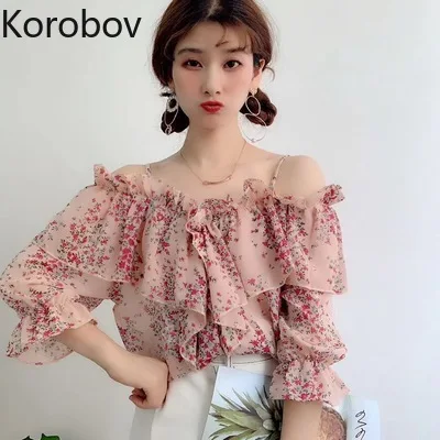 Korobov New Women Shirts Elegant Ruffles Print Chiffon Blouse Sexy Slash Neck Beach Flare Short Sleeve Blusas Mujer 78075
Korobov New Women Shirts Elegant Ruffles Print Chiffon Blouse Sexy Slash Neck Beach Flare Short Sleeve Blusas Mujer 78075