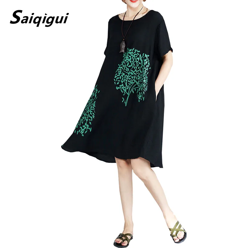Saiqigui 2019 spring summer dress black Print Vintage women dress casual Loose large size cotton Linen dress vestidos de festa
Saiqigui 2019 spring summer dress black Print Vintage women dress casual Loose large size cotton Linen dress vestidos de festa