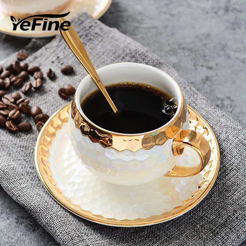 YeFine Turkish Coffee Cups Ceramic With Stainless Spoon Gold Inlay Porcelain Coffee Cups Saucers Sets Afternoon Tea Teacup
YeFine Turkish Coffee Cups Ceramic With Stainless Spoon Gold Inlay Porcelain Coffee Cups Saucers Sets Afternoon Tea Teacup