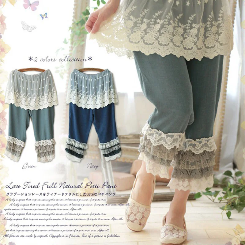 Harajuku Summer Mori Girl Sweet Pants Women Clothing Patchwork Ruffle Multi Lace Layer Calf Length Kawaii Lovely Soft Pants A083
Harajuku Summer Mori Girl Sweet Pants Women Clothing Patchwork Ruffle Multi Lace Layer Calf Length Kawaii Lovely Soft Pants A083