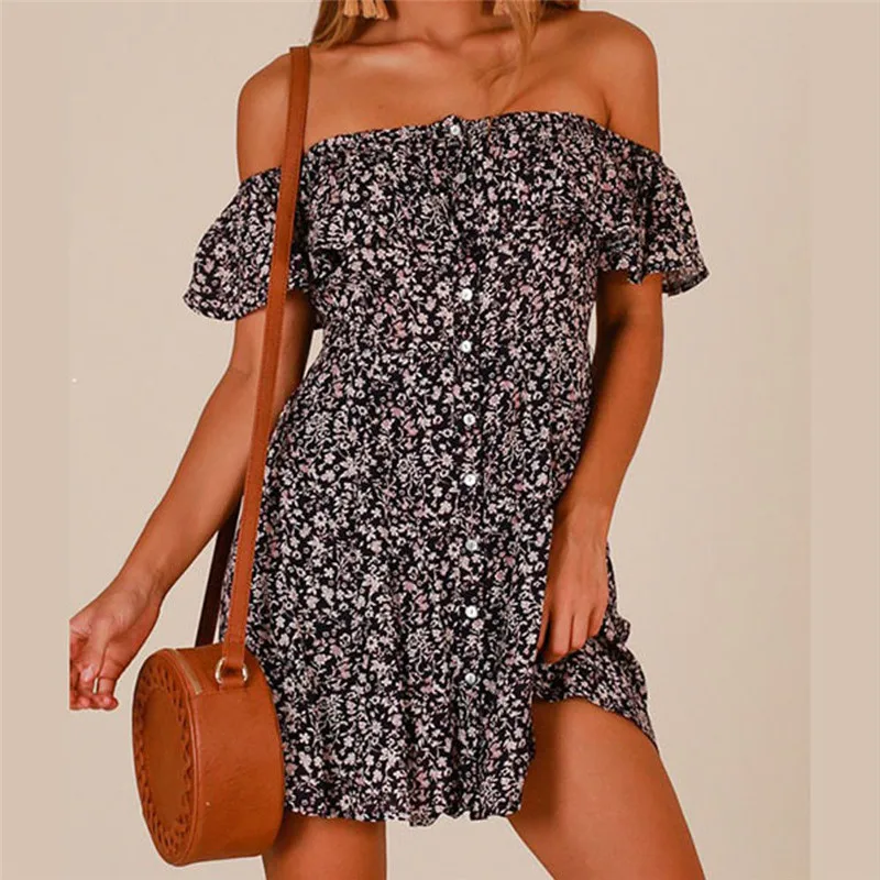 Trendy Women dress off shoulder Ruffle Button Geometry sleeveless Polyester Ladies Summer Beach Mini Dresses one pieces
Trendy Women dress off shoulder Ruffle Button Geometry sleeveless Polyester Ladies Summer Beach Mini Dresses one pieces