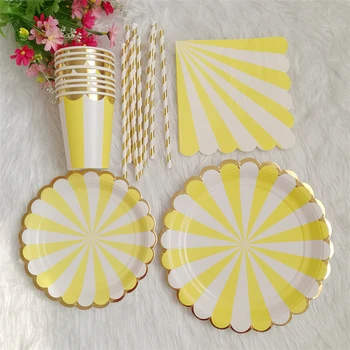 8 Sets Disposable Paper Plates Cups Napkins Straws Tableware Foil Gold with Yellow Stripe Birthday Baby Shower Bridal Shower
8 Sets Disposable Paper Plates Cups Napkins Straws Tableware Foil Gold with Yellow Stripe Birthday Baby Shower Bridal Shower