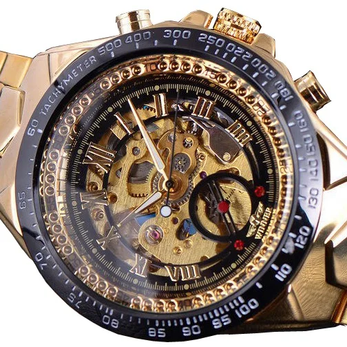 2019 WINNER Men Gold Watches Stainless Steel Band Automatic Mechanical Watch Male Skeleton Wristwatch Luxury Brand Sports Desig
2019 WINNER Men Gold Watches Stainless Steel Band Automatic Mechanical Watch Male Skeleton Wristwatch Luxury Brand Sports Desig
