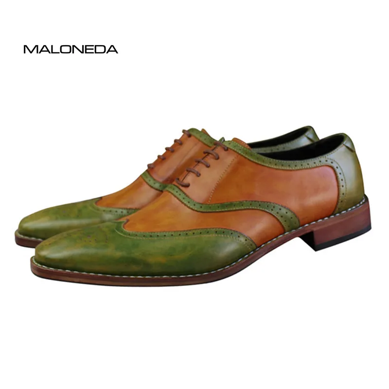 

MALONEDA Custom Handmade Goodyear Welted Oxfords Shoes 100% Genuine Leather Lace-up Brogue Dress Shoes for Wedding Footwear