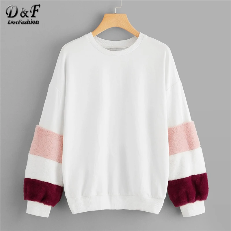 Dotfashion White Color Block Fleece Sleeve Sweatshirt Preppy Casual Faux Fur Long Sleeve Pullover Women Autumn Minimalist Tops
Dotfashion White Color Block Fleece Sleeve Sweatshirt Preppy Casual Faux Fur Long Sleeve Pullover Women Autumn Minimalist Tops