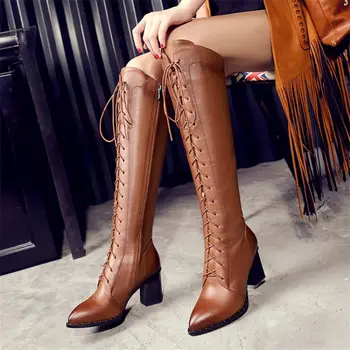 NAYIDUYUN Women Shoes Genuine Leather Pointed Toe Knee High Boots Winter Warm Chunky High Heels Lace Up Strappy Pumps Shoes
NAYIDUYUN Women Shoes Genuine Leather Pointed Toe Knee High Boots Winter Warm Chunky High Heels Lace Up Strappy Pumps Shoes