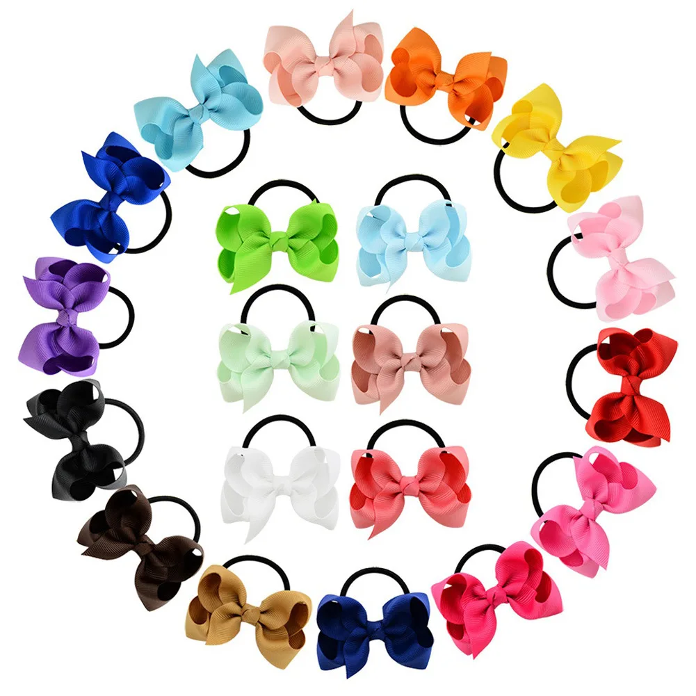 

1Pcs Fashion kids baby female solid color bow hair rope rubber band girl apron rubber band tiara hair accessories hair ring