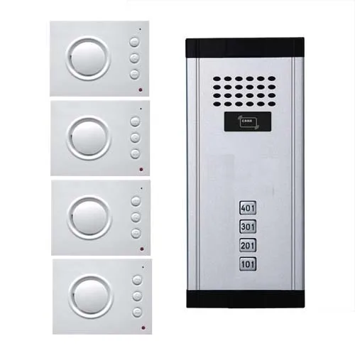 Intercom System Audio Door Phone for 4 apartments, 4-wired Audio Doorphone With Hand-free Indoor Units ,ID Card Unlock
Intercom System Audio Door Phone for 4 apartments, 4-wired Audio Doorphone With Hand-free Indoor Units ,ID Card Unlock