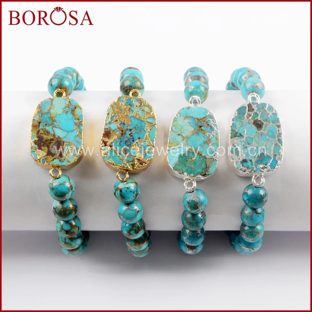 BOROSA 4PCS Gold Color Copper Natural Turquoises With 8mm Beads Bracelet Natural Blue Stone Gems Bangle for Women G1652 S1562
BOROSA 4PCS Gold Color Copper Natural Turquoises With 8mm Beads Bracelet Natural Blue Stone Gems Bangle for Women G1652 S1562