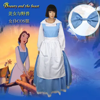 

beauty and the beast Bell Blue maid Cosplay costume Adult Women princess dress Blue Full Set Dress Halloween party costumes