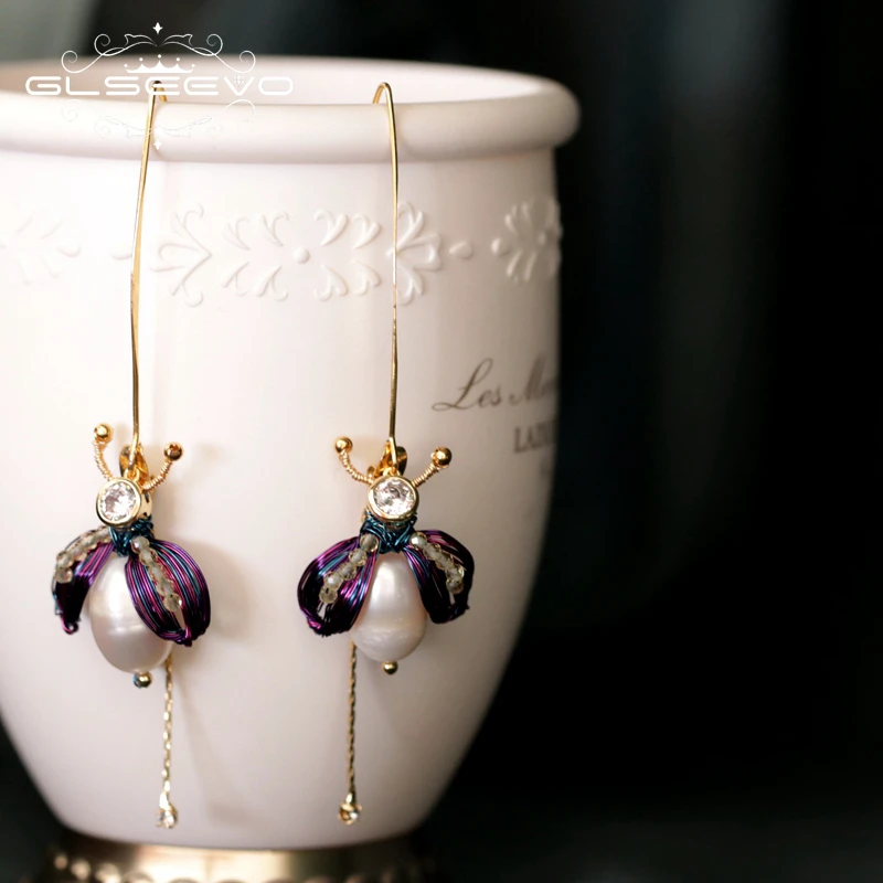 GLSEEVO Natural Fresh Water Pearl Dangle Earrings Bee Drop Earrings For Women Bride Wedding Engagement Jewelry Oorbellen GE0764
GLSEEVO Natural Fresh Water Pearl Dangle Earrings Bee Drop Earrings For Women Bride Wedding Engagement Jewelry Oorbellen GE0764