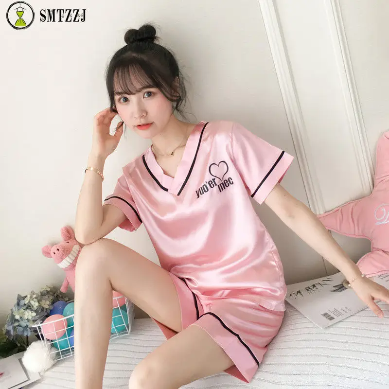 SMTZZJ New Hot Women Pajamas Sets Summer Short Sleeve Thin Silk Solid Loose Pijamas Mujer Nightgown For Women Sleepwear Girl
SMTZZJ New Hot Women Pajamas Sets Summer Short Sleeve Thin Silk Solid Loose Pijamas Mujer Nightgown For Women Sleepwear Girl