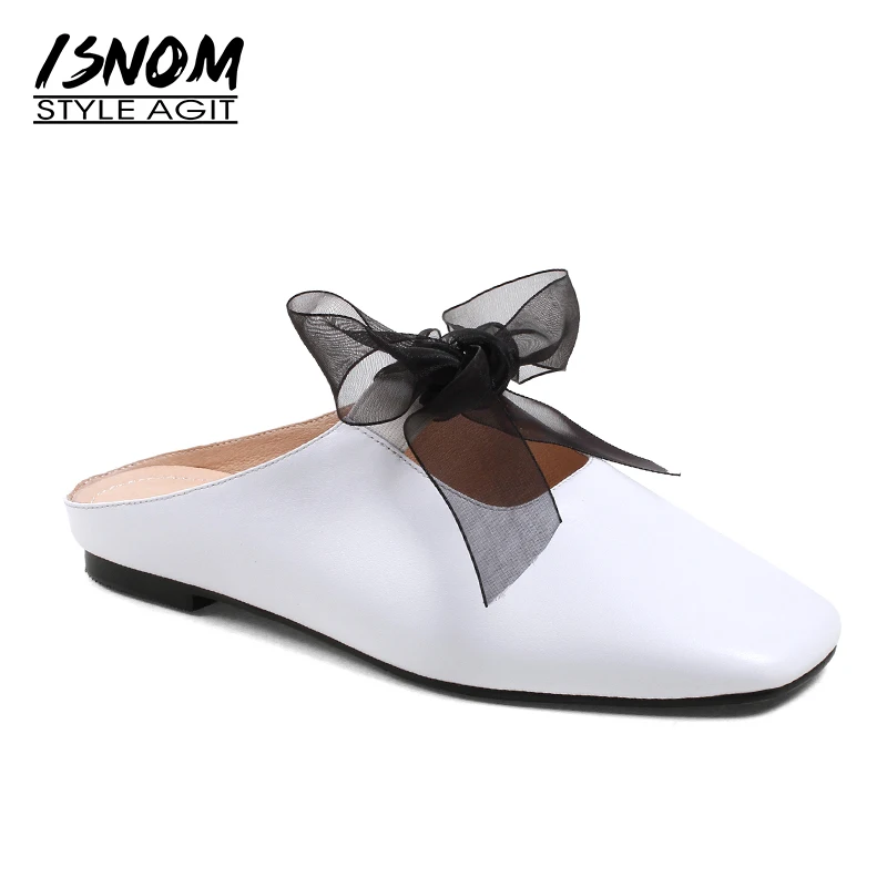 ISNOM Genuine Leather Women Slippers Flat Sole Square Toe Slides Outside Cross Tied Footwear Summer Fashion Ladies Mules Shoes 
ISNOM Genuine Leather Women Slippers Flat Sole Square Toe Slides Outside Cross Tied Footwear Summer Fashion Ladies Mules Shoes