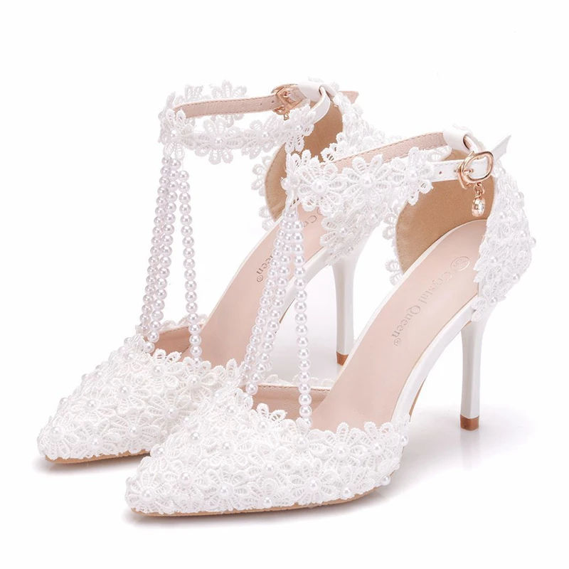 Lace Pearl White Flowers Bridal Shoes Thin High Heel Pointed Toe Wedding Shoes Fashion Bridal Female Party Sandals XY-B0263
Lace Pearl White Flowers Bridal Shoes Thin High Heel Pointed Toe Wedding Shoes Fashion Bridal Female Party Sandals XY-B0263