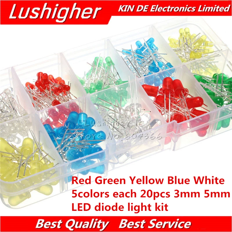 200PC 3MM 5MM Led Kit Mixed Color Red Green Yellow Blue White Light Emitting Diode Assortment In Box
200PC 3MM 5MM Led Kit Mixed Color Red Green Yellow Blue White Light Emitting Diode Assortment In Box