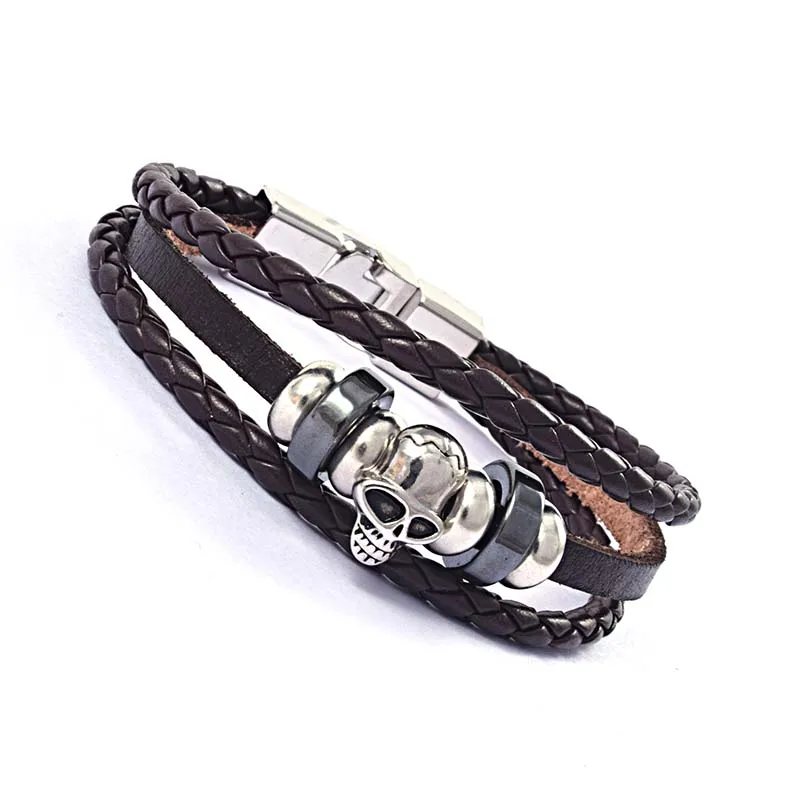 Fashion Multilayers Leather Bracelet Punk Vintage Silver Skull Charms Wrap Casual Leather Bracelet Jewelry For Men Gift
Fashion Multilayers Leather Bracelet Punk Vintage Silver Skull Charms Wrap Casual Leather Bracelet Jewelry For Men Gift