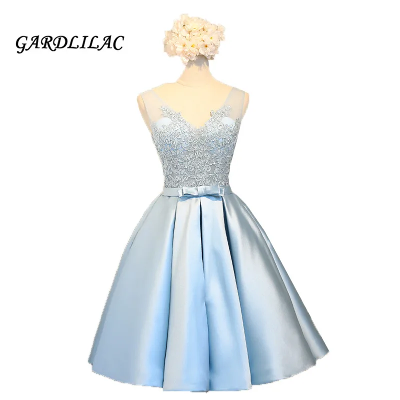 Women Short Prom Dress 2019 Light Blue Satin Appliques bridesmaid dresses Bow Short Evening Homecoming Wedding Party Dress G057
Women Short Prom Dress 2019 Light Blue Satin Appliques bridesmaid dresses Bow Short Evening Homecoming Wedding Party Dress G057