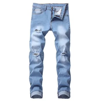 2019 New Men's Hole Repair Slim Light blue jeans Men's Stretch Straight Denim pants Men's Casual pants More Size 28-40 42
2019 New Men's Hole Repair Slim Light blue jeans Men's Stretch Straight Denim pants Men's Casual pants More Size 28-40 42